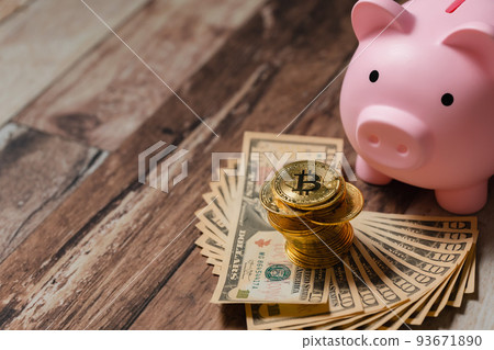 Piggy bank US dollar banknote virtual currency Piggy bank US dollar banknote virtual currency 93671890