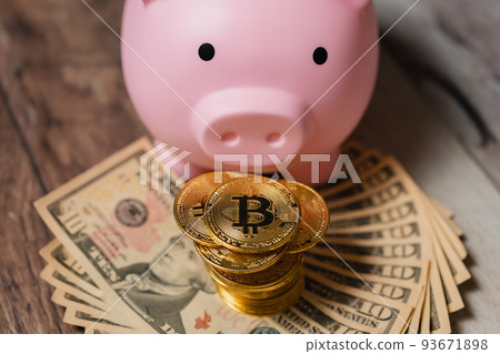 Piggy bank US dollar banknote virtual currency 93671898