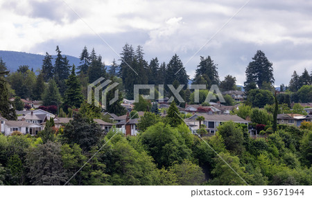 Homes by the water, surrounded by tees and mountains. Summer Season. 93671944