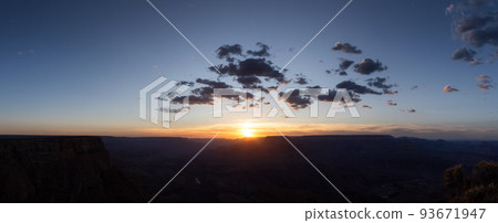 Desert Rocky Mountain American Landscape. Cloudy Sunny Sunset Sky. 93671947