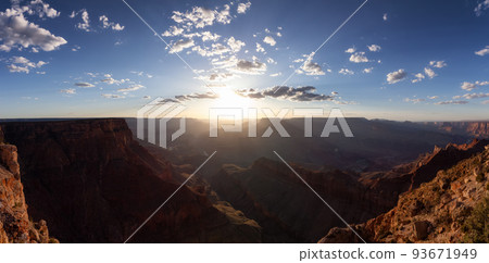 Desert Rocky Mountain American Landscape. Cloudy Sunny Sky 93671949