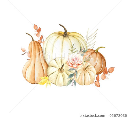 Hand drawn watercolor pumpkins, autumn illustration Hand drawn watercolor pumpkins, autumn illustration 93672086