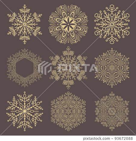 Set of Round Vector Snowflakes With Winter Ornament. Collection of Snowflakes in Different Styles Set of Round Vector Snowflakes With Winter Ornament. Collection of Snowflakes in Different Styles 93672088