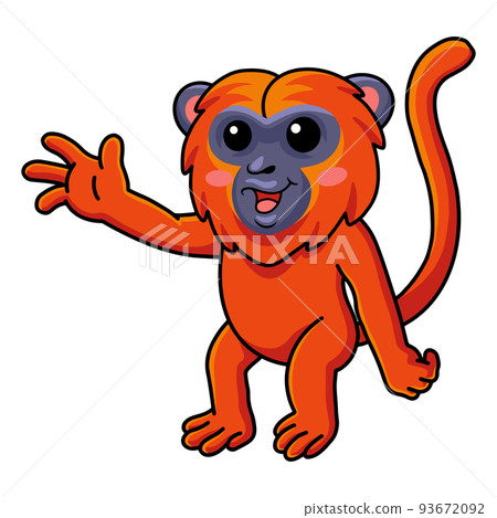 Cute red howler monkey cartoon waving hand Cute red howler monkey cartoon waving hand 93672092