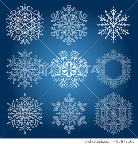 Set of Round Vector Snowflakes With Winter... - Stock Illustration ...