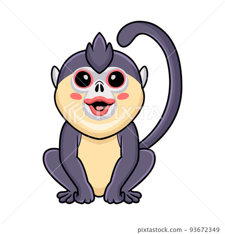Cute little snub nosed monkey cartoon sitting 93672349