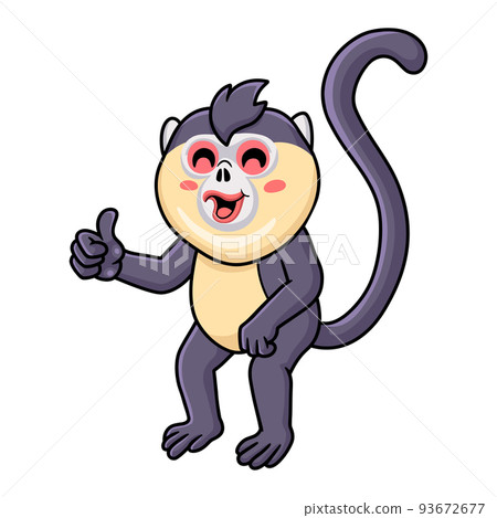 Cute little snub nosed monkey cartoon giving thumb up Cute little snub nosed monkey cartoon giving thumb up 93672677