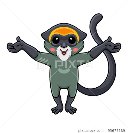 Cute de brazza's monkey cartoon raising hands Cute de brazza's monkey cartoon raising hands 93672689