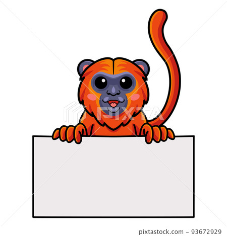 Cute red howler monkey cartoon holding blank sign 93672929