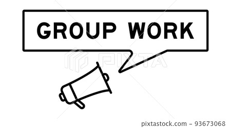 Megaphone icon with speech bubble in word group work on white background 93673068