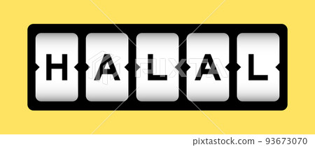 Black color in word halal on slot banner with yellow color background 93673070