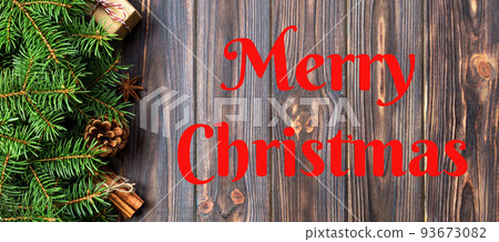 Merry Christmas text. Christmas background with copy space, banner top view. holiday concept for you design 93673082
