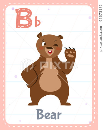 Alphabet printable flashcard with letter B and bear animal picture 93673182
