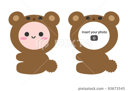 Cute little teddy bear sitting on floor. Snap your face into photo frame. Isolated on white background, flat design, EPS10 vector Cute little teddy bear sitting on floor. Snap your face into photo frame. Isolated on white background, flat design, EPS10 vector 93673545