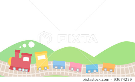 Illustration of a cute train running in the mountains_16:9 93674259