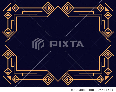 Art deco frame. Vintage linear border. Design a template for invitations, leaflets and greeting cards. Geometric golden frame. The style of the 1920s - 1930s. Vector illustration 93674323