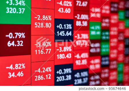 Background of Stock heatmap on the monitor in predominantly red 93674646