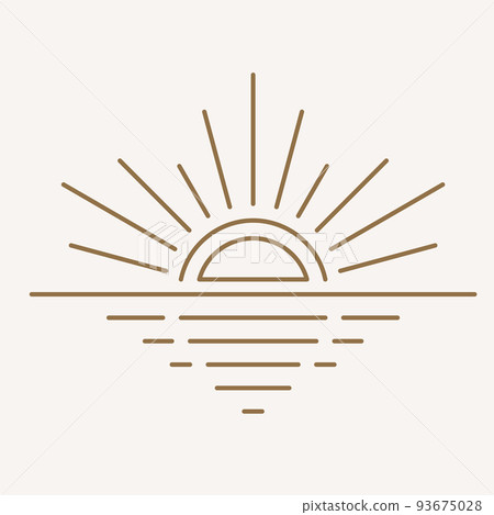Sun logo design in simple modern line style. Boho element vector illustration with minimal sunshine. Mystic magic esoteric symbol. Isolated on light background 93675028