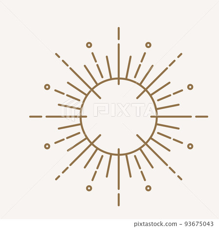 Sun logo design in simple modern line style. Boho element vector illustration with minimal sunshine. Mystic magic esoteric symbol. Isolated on light background 93675043