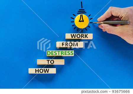 Destress from work symbol. Concept words How to destress from work on wooden blocks. Doctor hand. Beautiful blue background. Psychological business and destress from work concept. Copy space. Destress from work symbol. Concept words How to destress from work on wooden blocks. Doctor hand. Beautiful blue background. Psychological business and destress from work concept. Copy space. 93675666