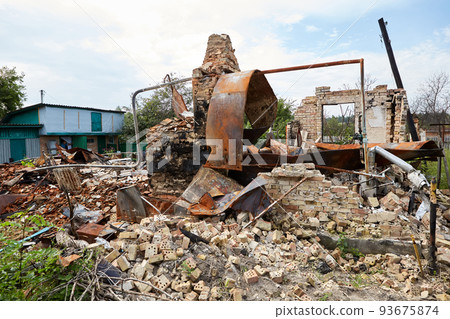 Civil buildings were bombed and heavily damaged 93675874