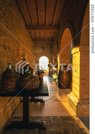 Medieval castle with beautiful sun light in Tuscany, Italy. 93675988