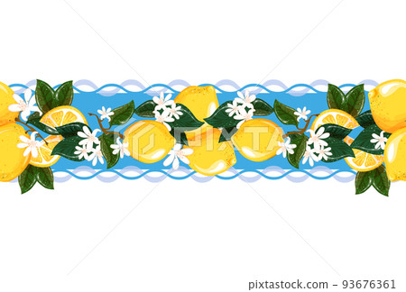 Seamless lemon flower border. vector file. For towels carpets, dishes. Seamless lemon flower border. vector file. For towels carpets, dishes. 93676361