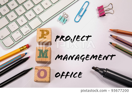 PMO - Project Management Office. Office supplies on the table 93677200
