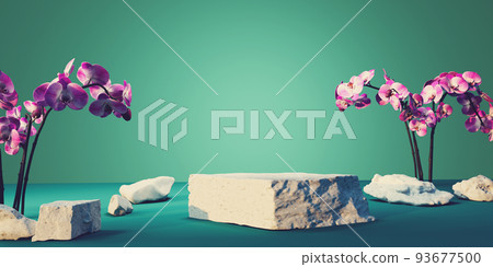 Orchid flower with rock podiums - 3D Orchid flower with rock podiums - 3D 93677500