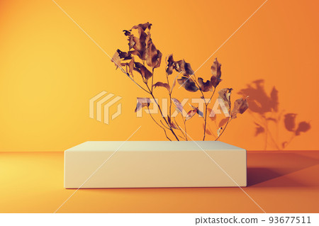 Autumn leaves with a rectangular podium - 3D Autumn leaves with a rectangular podium - 3D 93677511