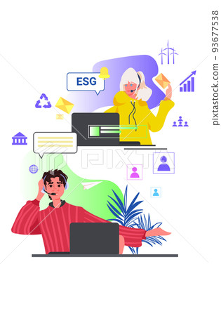call center operators wearing headset working in client support center sustainable ESG development responsibility of co2 emission call center operators wearing headset working in client support center sustainable ESG development responsibility of co2 emission 93677538