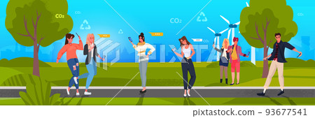 people using digital gadgets sustainable ESG development responsibility of co2 emission environmental conservation restoring nature 93677541