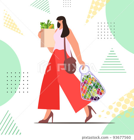 woman holding bags full of fruits and vegetables eco friendly mesh shopper zero waste plastic free concept woman holding bags full of fruits and vegetables eco friendly mesh shopper zero waste plastic free concept 93677560