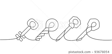 Set of Key one line continuous drawing. Home key continuous one line set illustration. Vector minimalist linear illustration 93678054