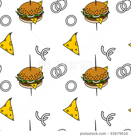 An endless pattern with elements of fast food on a transparent background. Lifestyle. Day of food An endless pattern with elements of fast food on a transparent background. Lifestyle. Day of food 93679016