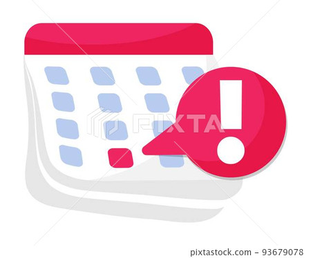 Calendar with exclamation mark vector. Attention or reminder notification of event flat sign with selected important event. 93679078