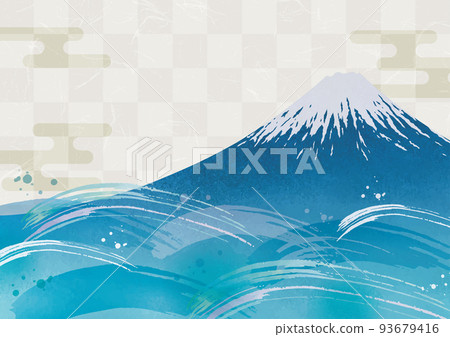 Blue Mt.Fuji and sea wave watercolor painting Blue Mt.Fuji and sea wave watercolor painting 93679416