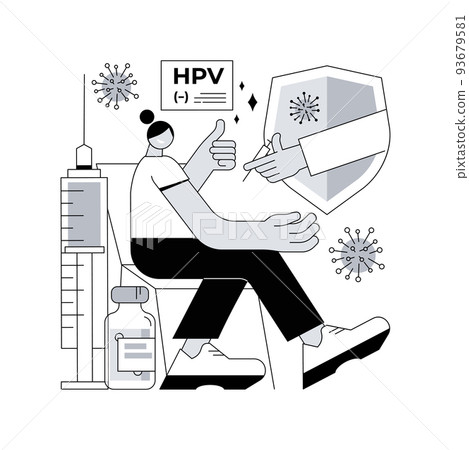 HPV vaccination abstract concept vector illustration. Protecting against cervical cancer, human papillomavirus immunization program, HPV vaccination, prevent infection abstract metaphor. HPV vaccination abstract concept vector illustration. Protecting against cervical cancer, human papillomavirus immunization program, HPV vaccination, prevent infection abstract metaphor. 93679581