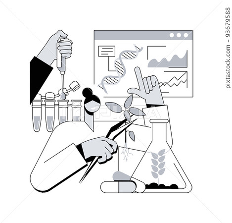 Biotechnology abstract concept vector illustration. Biological science, biotech company, bioengineering industry, genome engineer, biotechnology equipment, laboratory research abstract metaphor. 93679588