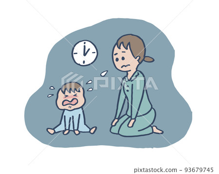 Baby crying at night and mother in trouble 93679745