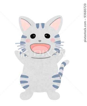 Illustration of a happy cat outline = partial solid line & color mackerel cat 93680720