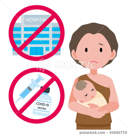 Illustration of a parent and child in a developing country suffering from lack of vaccines and medical care 93680759