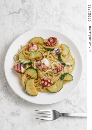 Octopus and zucchini pasta Octopus and zucchini pasta 93681781