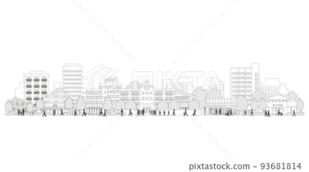 Vector illustration of people walking in the city. Line drawing illustration. Vector illustration of people walking in the city. Line drawing illustration. 93681814