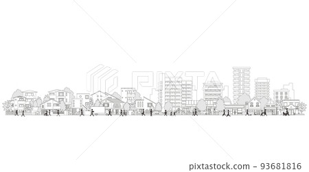 Vector illustration of people walking in the city. Line drawing illustration. 93681816