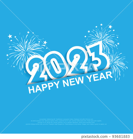 happy new year 2023 design numbers and celebration fireworks on blue background. Vector illustration happy new year 2023 design numbers and celebration fireworks on blue background. Vector illustration 93681883