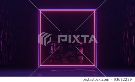 Abstract colorful neon glowing light background. Speed light illuminated. Florescent on the dark scene. Curvy moving line shape. 3D render. 93682259