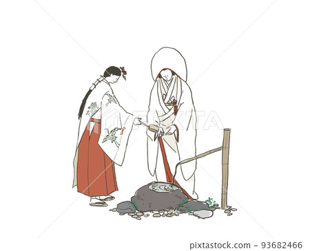 用勺子將水倒在女人手上的神社少女,長津野木,神道儀式, 用勺子將水倒在女人手上的神社少女,長津野木,神道儀式, 93682466