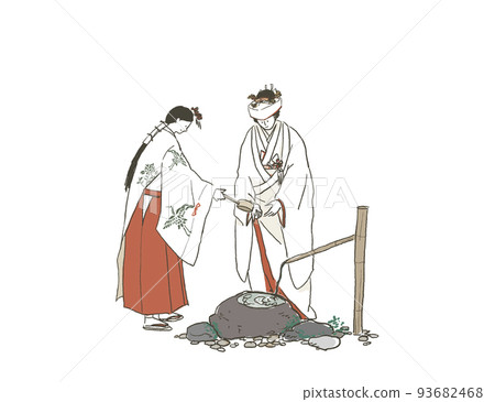 A shrine maiden pouring water on a woman's hand with a ladle, Chozunogi, Shinto ceremony, 93682468