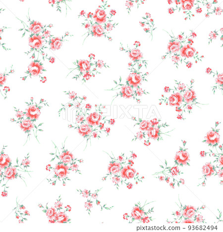 Hand-painted roses on the whole pattern, 93682494